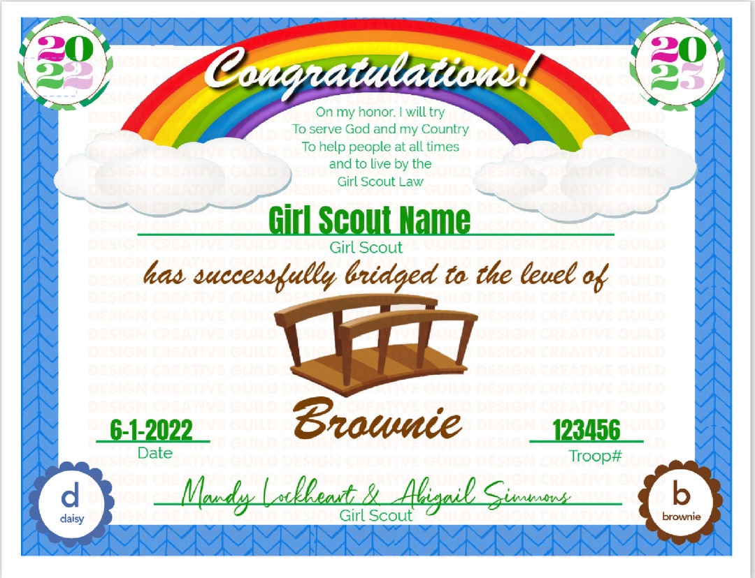 EDITABLE GS Bridging Certificate Daisy to Brownie 8x10 Bridge Design ...
