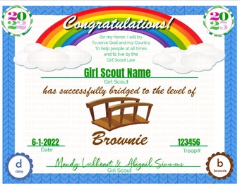 INSTANT DOWNLOAD EDITABLE Girl Scout Bridging Certificate Daisy to ...