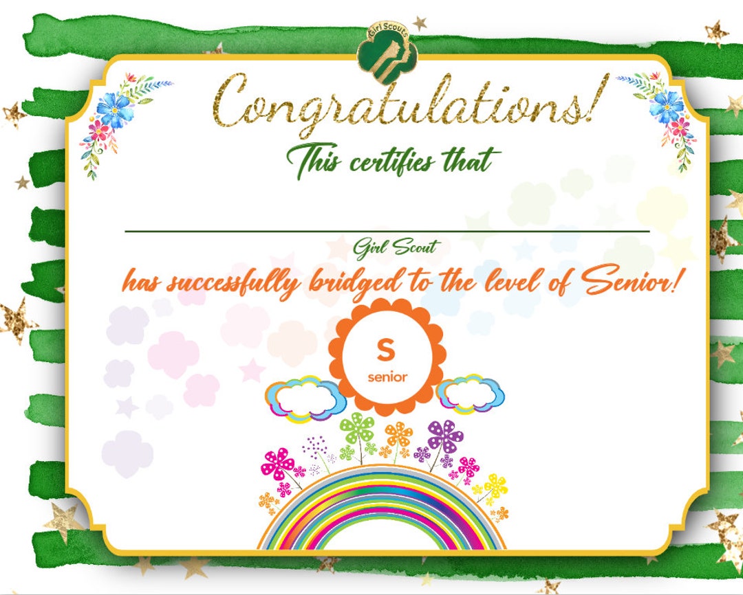 INSTANT DOWNLOAD EDITABLE Girl Scout Bridging Certificate Cadette to ...