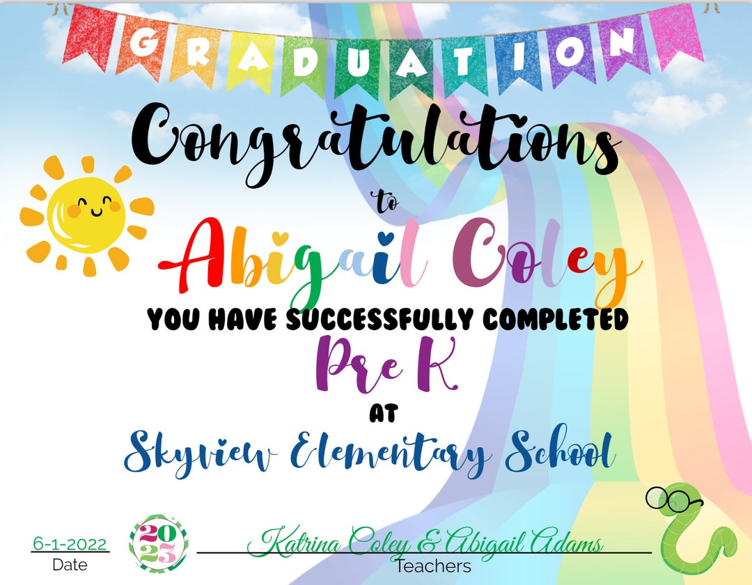 Editable Pre-k Diploma, Graduation Certificate, Personalized School ...