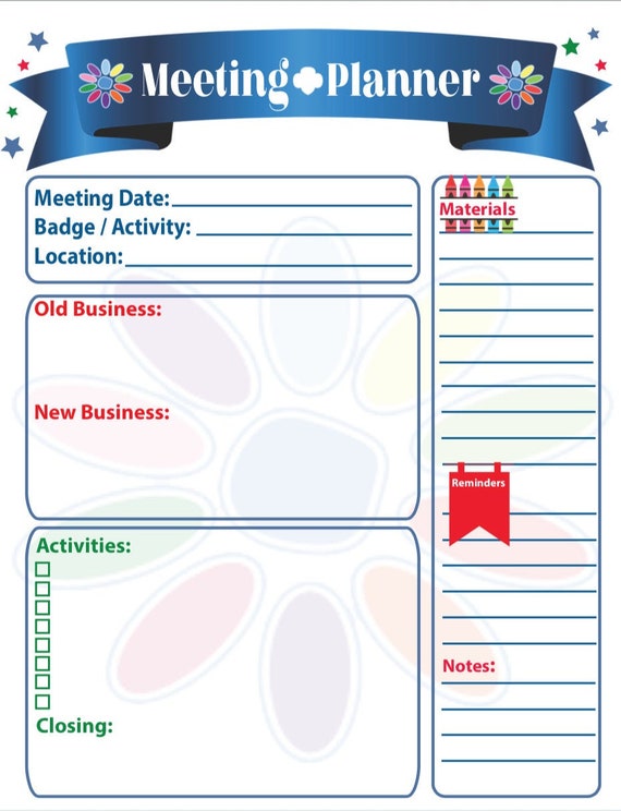 EDITABLE Girl Scout Meeting Planner 8x10 Print from Home Etsy