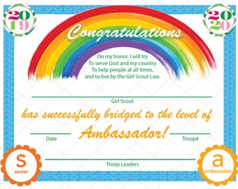 EDITABLE GS Bridging Certificate Senior to Ambassador 8x10 | Etsy