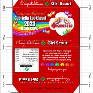 EDITABLE Cadette Girl Scout - Skittles 3.5oz Box Wrapper - Girl Scout Bridging Ceremony - Customize with Jettemplate