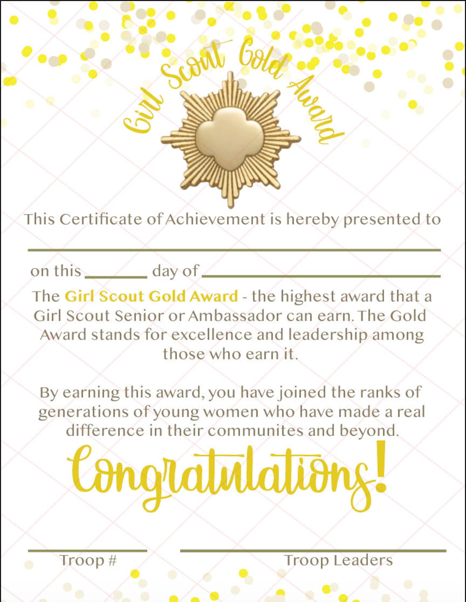 Girl Scout Gold Key Award EDITABLE Print Any Size Etsy