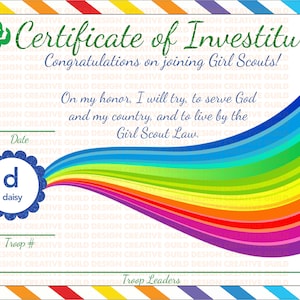 INSTANT DOWNLOAD EDITABLE Investiture Certificate - Girl Scout Daisy - 8x10 - Edit & Print from Home with Jettemplate!
