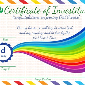 INSTANT DOWNLOAD EDITABLE Investiture Certificate Girl Scout Daisy 8x10 ...
