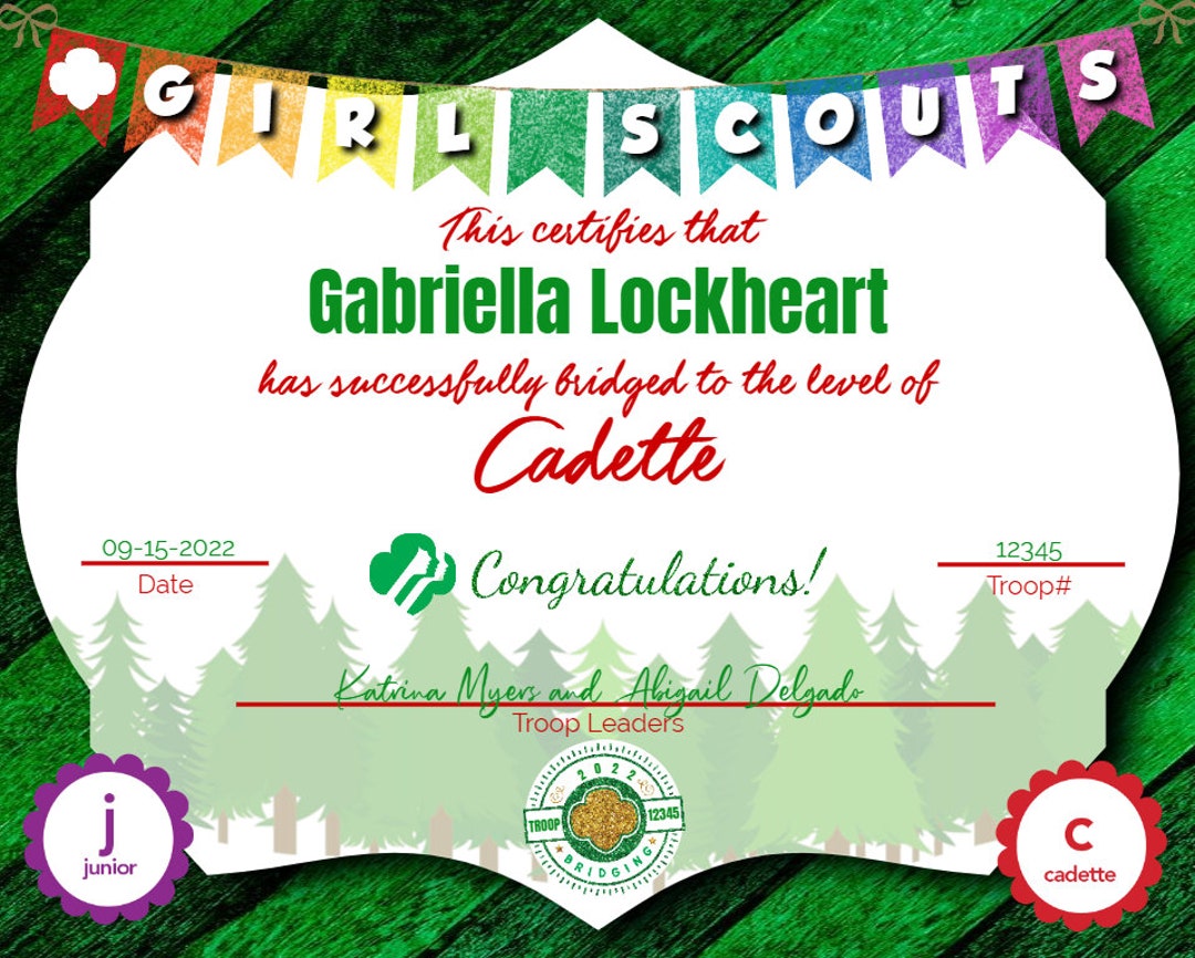 INSTANT DOWNLOAD EDITABLE Girl Scout Bridging Certificate - Junior to ...