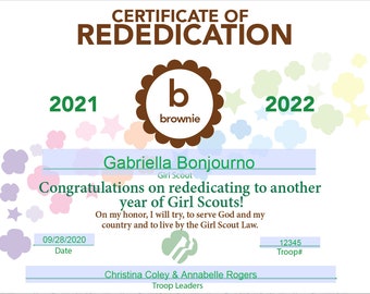 GS Rededication Certificate - Brownie - Instantly EDIT & Print from Home!