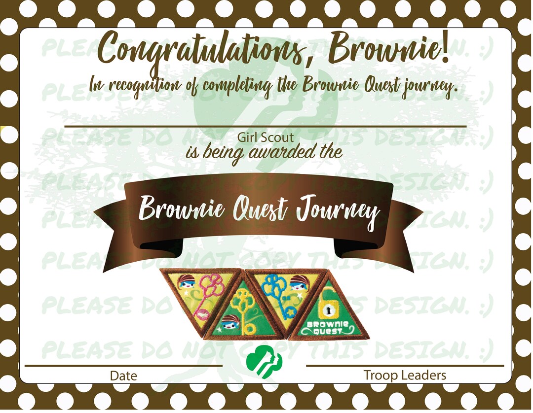 EDITABLE GS Brownie Quest Journey Certificate Print From Home - Etsy