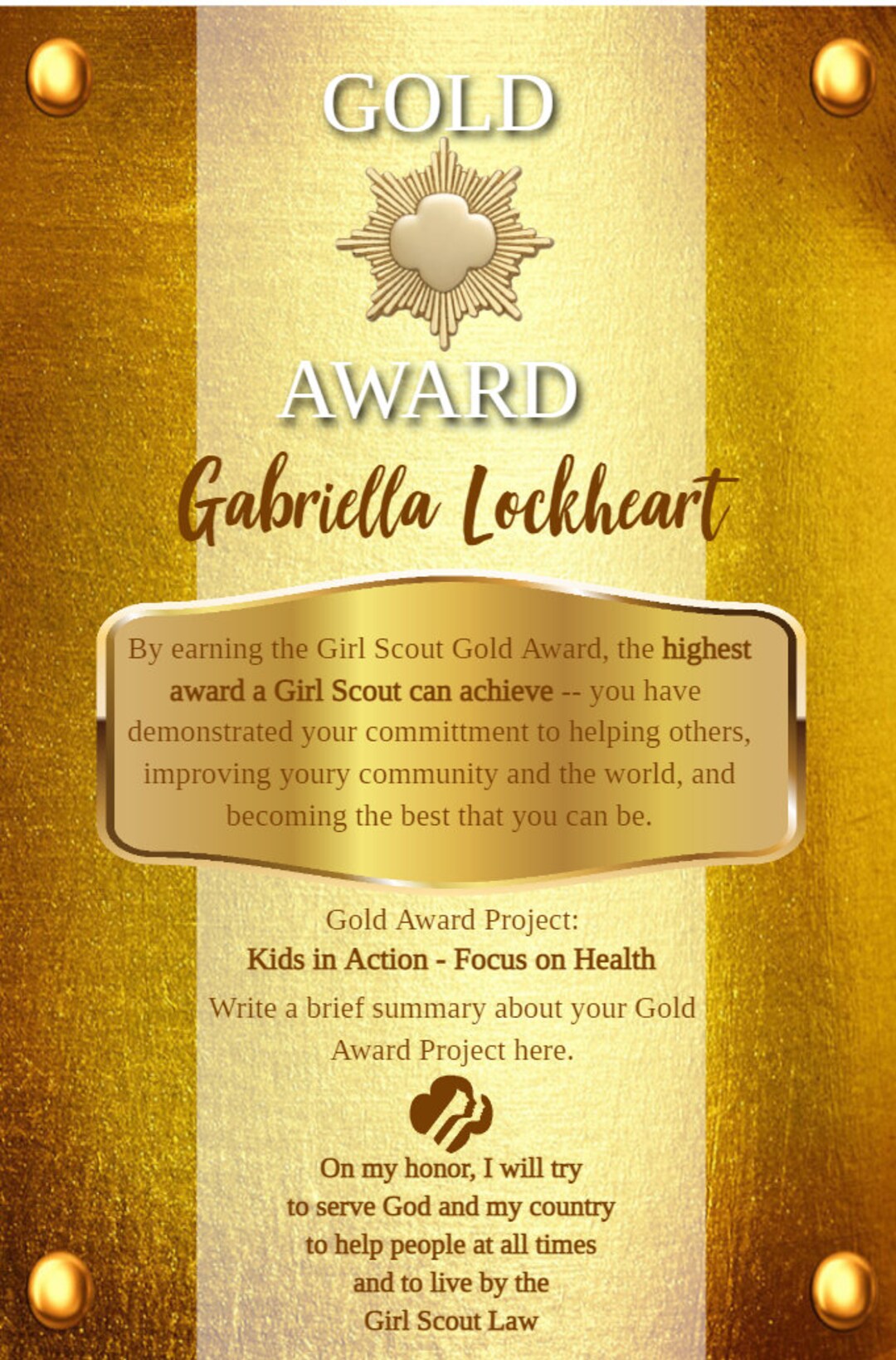 Sublimation GS Gold Key Award 20oz Tumbler Digital Print EDITABLE 9