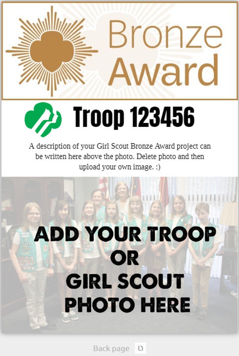 Girl Scout Bronze Award EDITABLE 1 or 2 Sided Easily Etsy