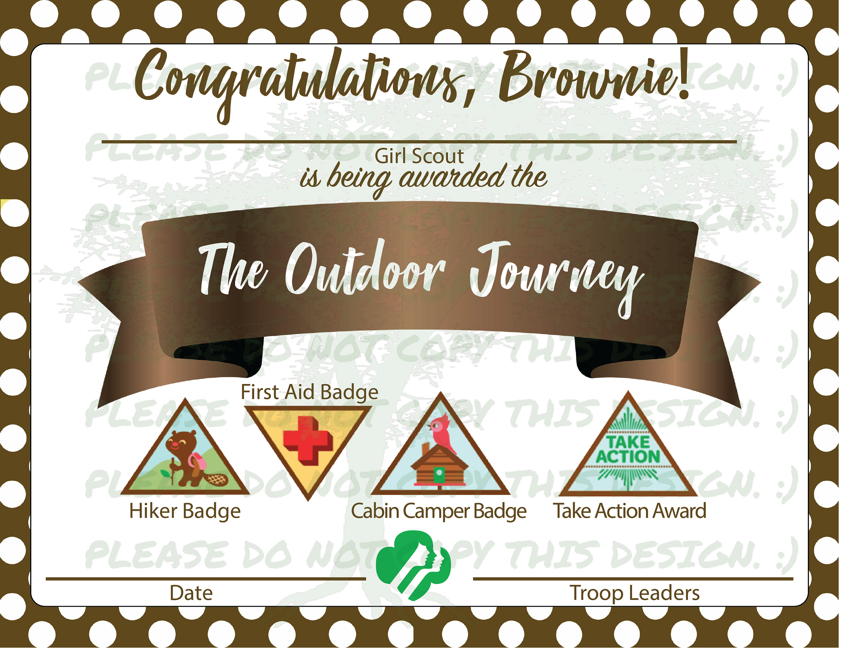 EDITABLE GS Brownie Outdoor Journey Take Action Award Etsy