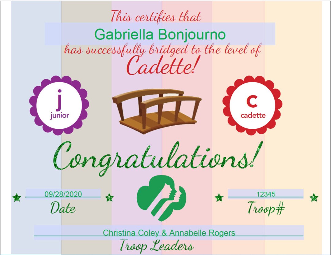 INSTANT DOWNLOAD EDITABLE Girl Scout Bridging Certificate Junior to ...