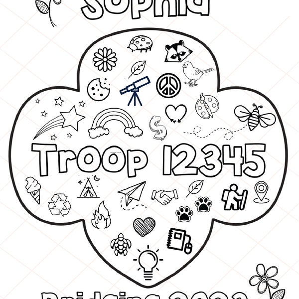 EDITABLE Girl Scout Trefoil Coloring Page - 8x10 - Edit & Print from Home with Jettemplate!