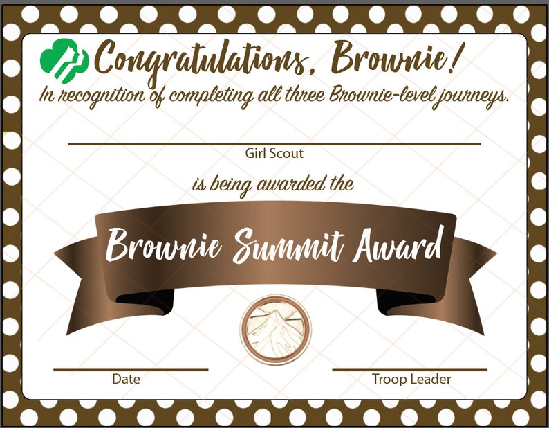 EDITABLE GS Brownie Summit Award Print From Home Etsy