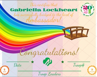 INSTANT DOWNLOAD EDITABLE Girl Scout Bridging Certificate - Etsy