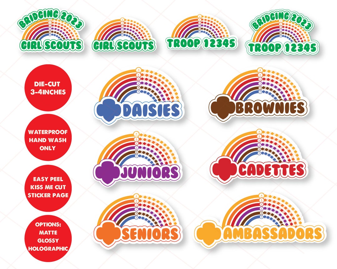 Girl Scout Custom Stickers, Girl Scout Bridging, Girl Scout Rainbow