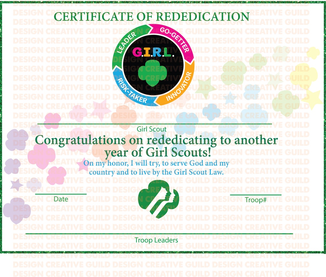 EDITABLE Girl Scout Rededication Certificate 8x10 Print | Etsy