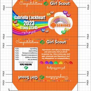 EDITABLE Senior Girl Scout - Skittles 3.5oz Box Wrapper with Jettemplate - Candy Box size: 5.625 in wide x 2.5 in tall x 5/8"