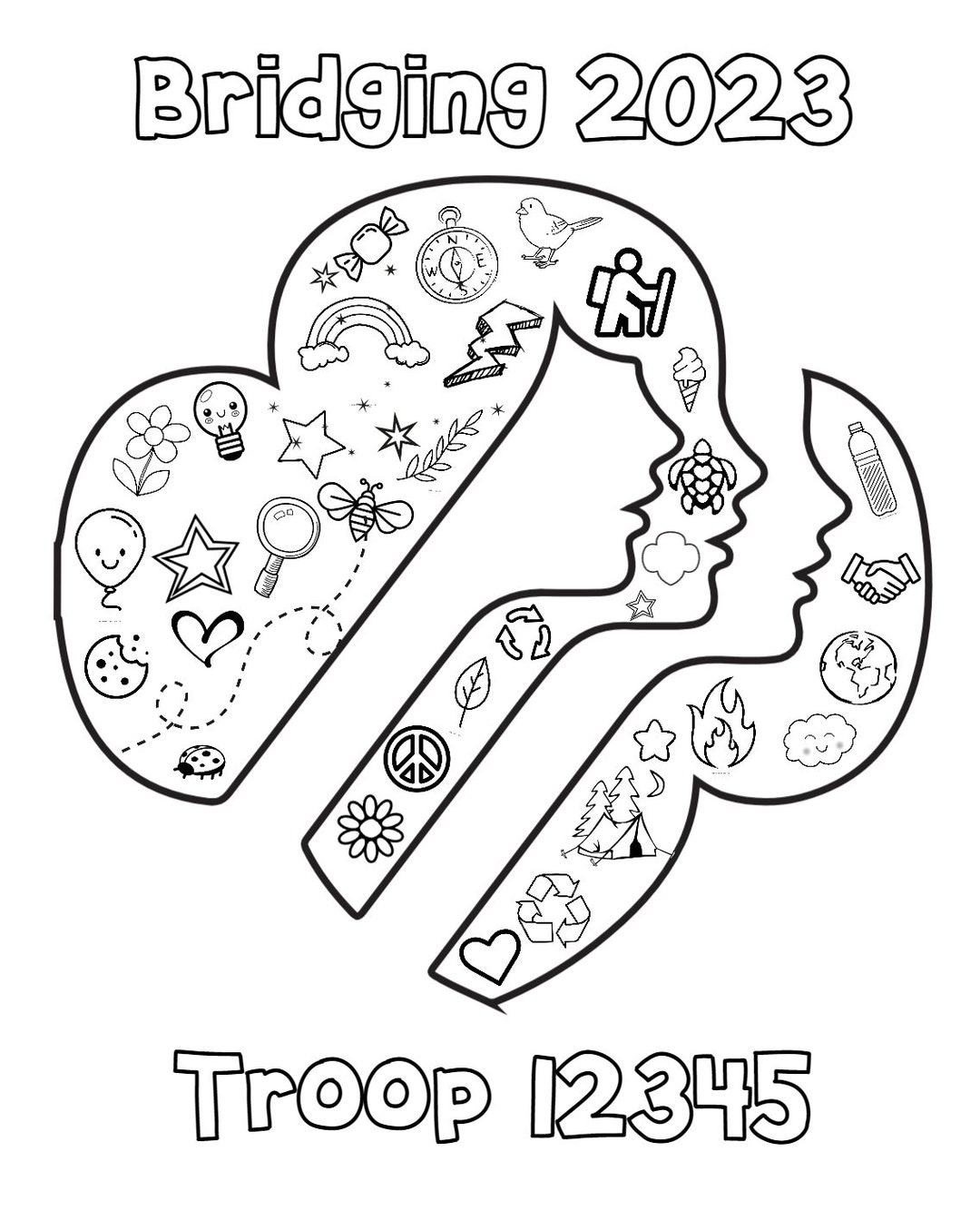 EDITABLE Girl Scout Trefoil Coloring Page 8x10 Edit & - Etsy