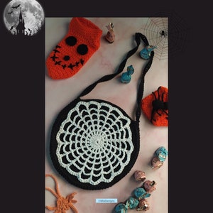 Halloween theme spooky spiderweb bag, crochet round bag