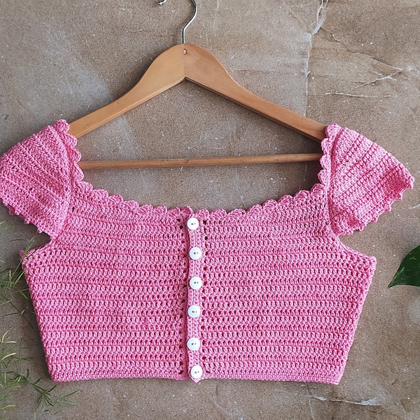 Crochet top pattern, crochet blouse pattern, crochet crop top pattern, digital download, size - S/M