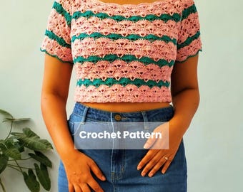 Cherry Blossom Crochet Crop Top Pattern PDF, Floral Boho Summer Top, Easy Crochet Top Pattern for Women, DIY Festival Outfit