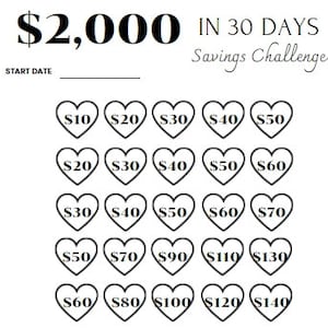 2.000 Geld sparen Herausforderung, 2000 Einsparungen in 30 Tagen, 2000 Einsparungen Tracker, Geld sparen Herausforderung Printable, 2000 Einsparungen in 30 Tagen