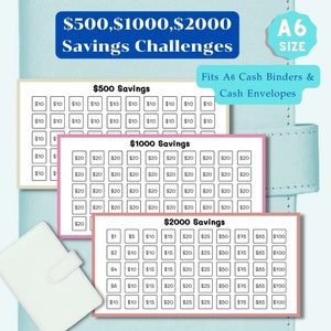 500, 1K, 2K Savings Challenge Fits A6 Cash Binders & A6 Cash Envelopes | Savings Challenges | A6 Budget Binders | Money Savings Challenge |
