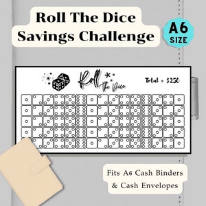 Roll the Dice Savings Challenge for A6 Cash Envelopes | Printable | Fits in A6 Budget Binder | Budget Binder Insert | Cash Envelopes