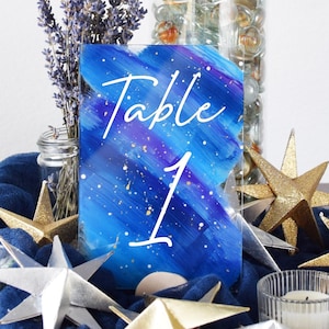 Whimsical Celestial Painted Acrylic Table Numbers Galaxy Stars Wedding Decor for Centerpieces