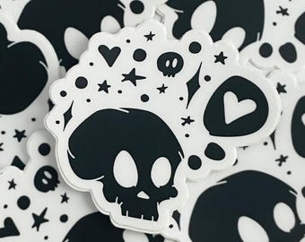 Spooky Kawaii Skull Sticker, Creepy Cute Waterproof Sticker