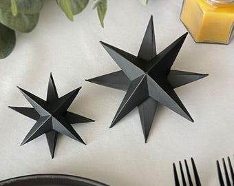 Celestial Wedding Decor for Centerpieces or Shelf Decor | Black Whimsical 8-point 3D Paper Stars | Dark Star