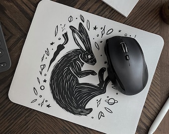 Alfombrilla de ratón de liebre, alfombrilla de escritorio de conejo, decoración celestial, ilustración animal