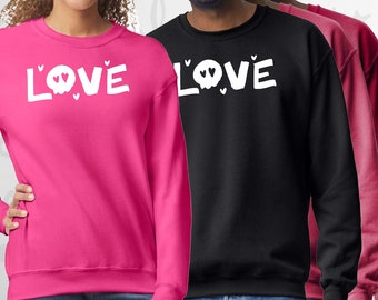 Love Skull Valentine's Day Sweatshirt | Pastel Goth Berry Pink Sweater, Skull Hearts long sleeve, Spooky Valoween Gift, Couples Shirt