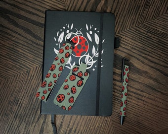 Ladybug Journal Gift Set | Lady bug Garden Lovers Gift for her | Crazy Plant Lady Lined Notebook with Keychain Pen Gift Box Set