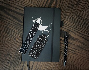 Crescent Moon Journal Gift Set | Spooky Creepmas Gothic Gift for her |  Hardbound lined notebook with Keychain and pen Gift box set