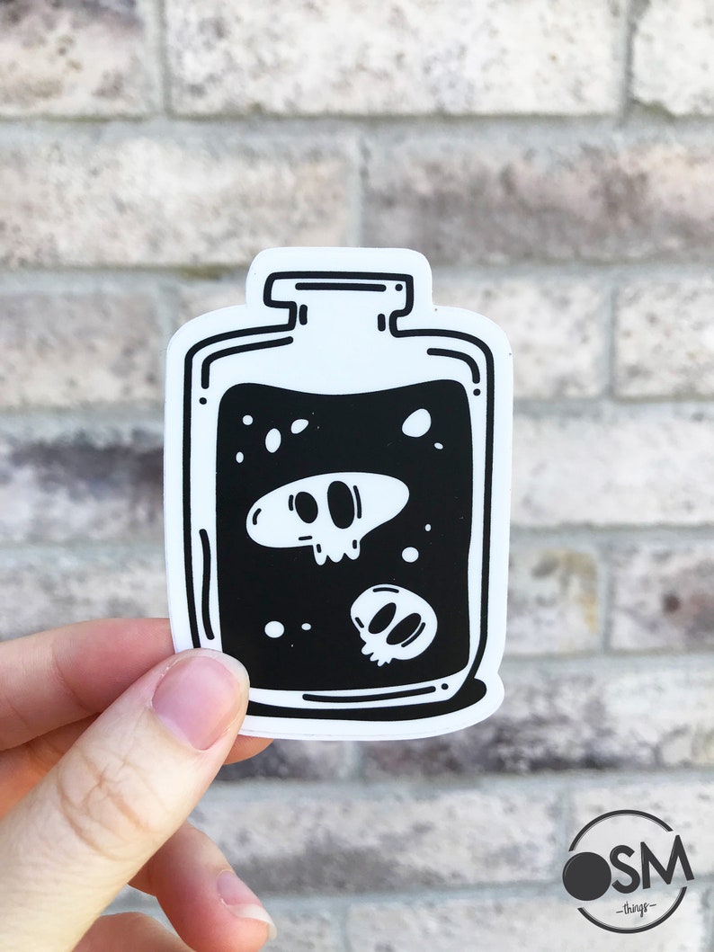 Kawaii Creepy Cute Gothic Potion Bottle Spooky Black and White