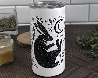 Lunar Rabbit Short Travel Mug | Gothic Spooky Stainless Steel Tumbler | Cute Cottagecore Vibe