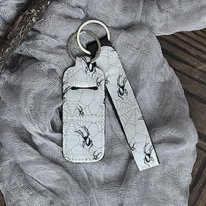 Spider Lip Balm Holder Keychain, Spooky Stick Balm Holder Keyring, Goth Lip Gloss Keychain, Creepy Cute Gothic Keychain Gift