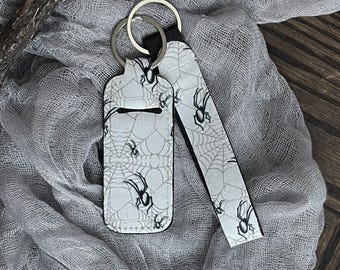 Spider Lip Balm Holder Keychain, Spooky Stick Balm Holder Keyring, Goth Lip Gloss Keychain, Creepy Cute Gothic Keychain Gift
