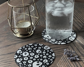 Skull Bubbles Coasters 2-pack | Goth Coaster Set, Cute Emo Coaster, Gothic Home Decor, Halloween decorations, Spooky Housewarming Gift