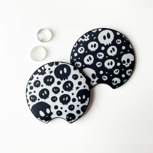 Skull Bubbles Car Coasters 2-pack | Car Coaster Set, Car Accessories for Women, Car Cup Holder Coaster, Gothic Car Decor, Car decorations