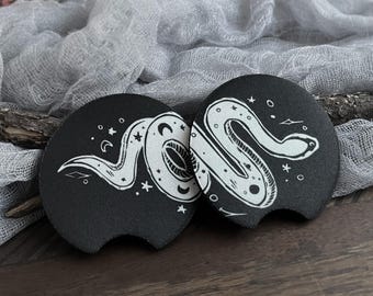 Lunar Snake Car Coasters | Celestial Serpent Car Coaster Set, Gothic Car Decor, 2-pack