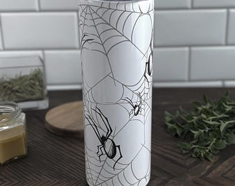 Spooky Spider Web Travel Mug | Arachnid Monochromatic Stainless Steel 20oz tumbler,  Goth Alt Punk Dark Aesthetic,