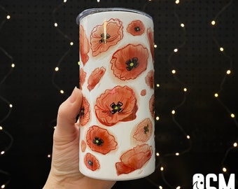 Poppy Flower Tumbler | Mother's Day 12oz Stainless Steel Tumbler | Cute Summer Water Cup | Easter California Poppies Insulated Travel Mug