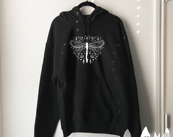 Celestial Dragonfly Unisex Pullover Hoodie | Casual Goth Alternative Black Graphic long sleeve | Cute and Spooky gothic crew neck jacket