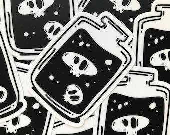 Kawaii Creepy Cute Gothic Potion Bottle Spooky Black and White Waterproof Sticker