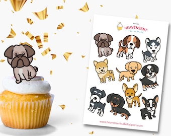 Dog Breeds Cake Toppers, Edible Icing Cupcake Decorations