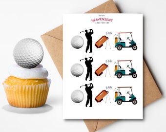 Golf Cake Toppers, Edible Icing or Wafer Pre-cut Cupcake Decoration